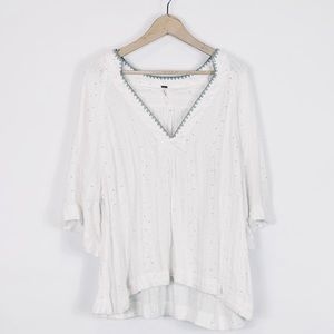 Free People Sequins Embroidered White Boho Top.